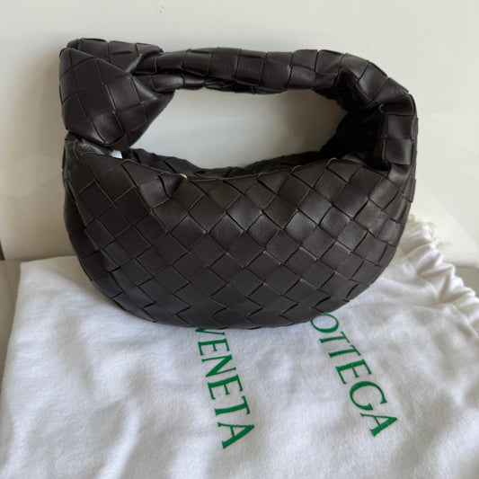 Bottega Veneta Jodie Mini Fondant Dark Chocolate Brown Lambskin Leather Clutch Bag