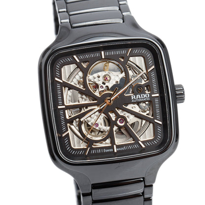 Rado Black High-Tech Ceramic True Square Open Heart 38 MM Automatic Watch Skeleton Dial R27086162
