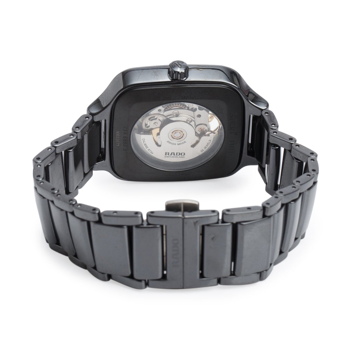 Rado Black High-Tech Ceramic True Square Open Heart 38 MM Automatic Watch Skeleton Dial R27086162
