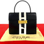 CELINE Handbag leather Navy logo ribbon Metal Women
