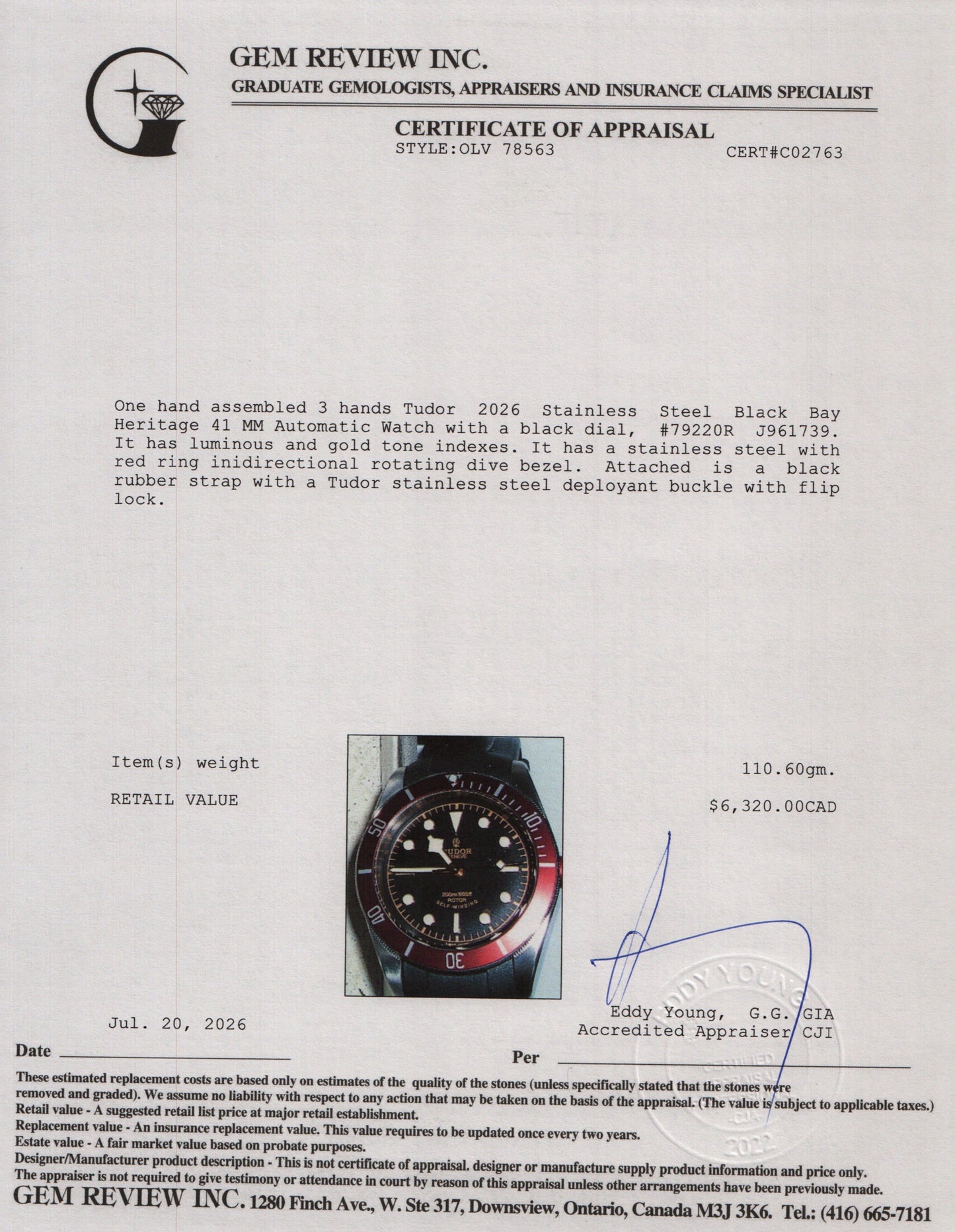 Tudor 2026 Stainless Steel Black Bay Heritage 41 MM Automatic Watch 79220R w/ Box, Papers & Extra Strap
