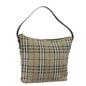 Luxury Burberry Nova Check Shoulder Bag Suede Beige Black Auth 78849