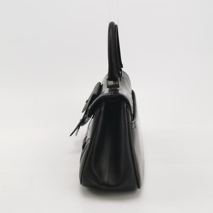 Dior Top Handle Saddle Bag Black Smooth Shiny Calfskin Leather Rovelle Bags