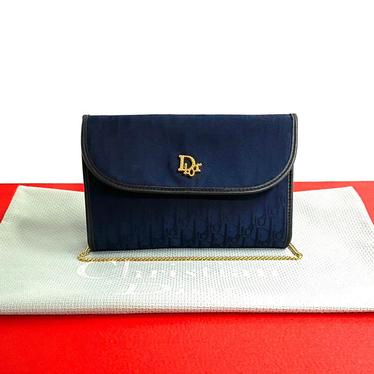 Dior Shoulder Bag Canvas, Leather Navy Trotter Pattern Women Rovelle Bags