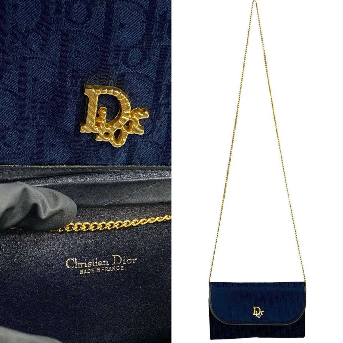 Dior Shoulder Bag Canvas, Leather Navy Trotter Pattern Women Rovelle Bags