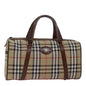 Luxury BurberrySs Nova Check Boston Bag Canvas Beige Auth 79483