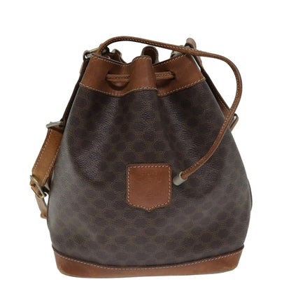Luxury CELINE Macadam Canvas Shoulder Bag PVC Leather Brown 79626