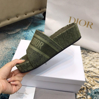 DIOR Dway Embroidered Denim Wedge Sandals