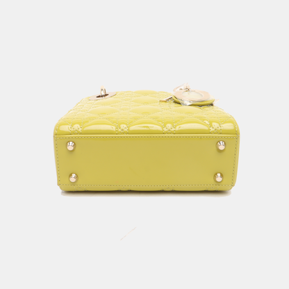 Lady Dior Mini Handbag Yellow Patent Leather Gold-tone Chain Strap Rovelle Bags