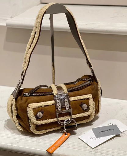Dior Flight Medium Shoulder Bag Tan Brown Shearling Rovelle Bags