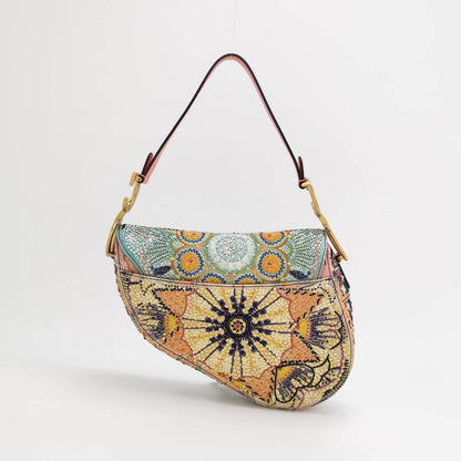 Christian Dior Saddle Medium Multicolor Beads and Calfskin Leather Shoulder Bag Rovelle Bags