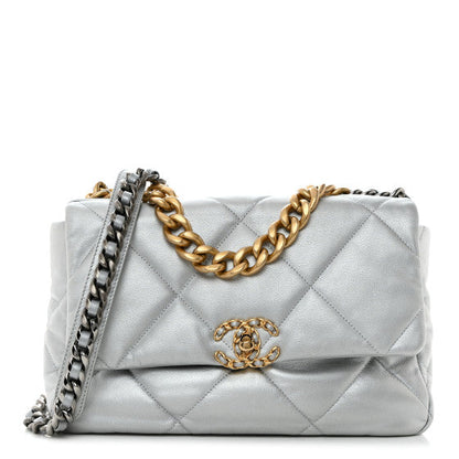 CHANEL 19 Large Flap Bag Silver