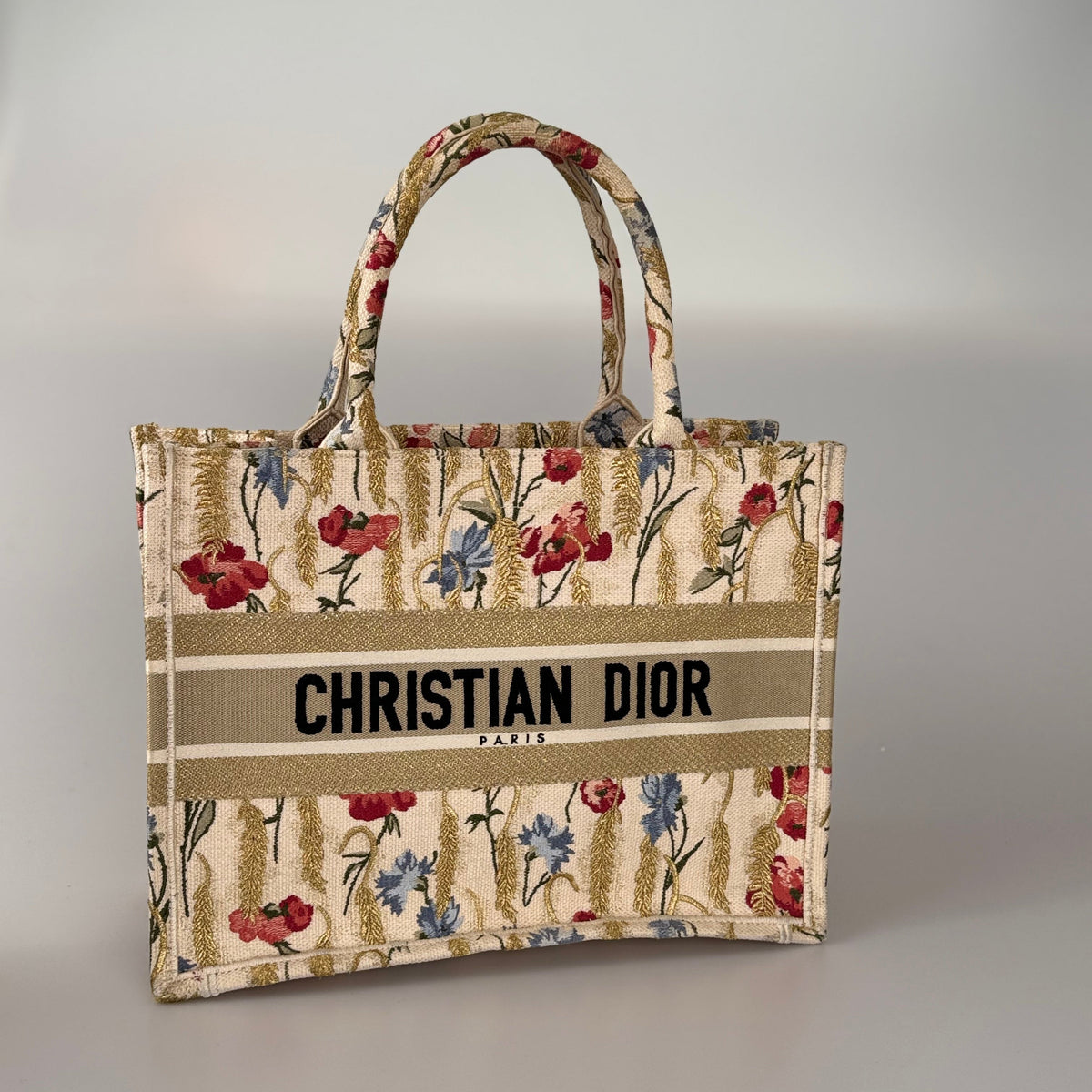 Christian Dior Beige Floral Embroidered Canvas Book Tote Medium Rovelle Bags