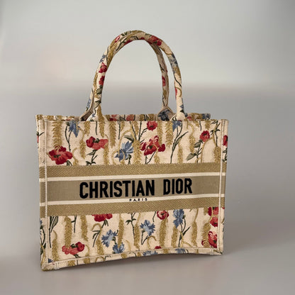 Christian Dior Beige Floral Embroidered Canvas Book Tote Medium Rovelle Bags
