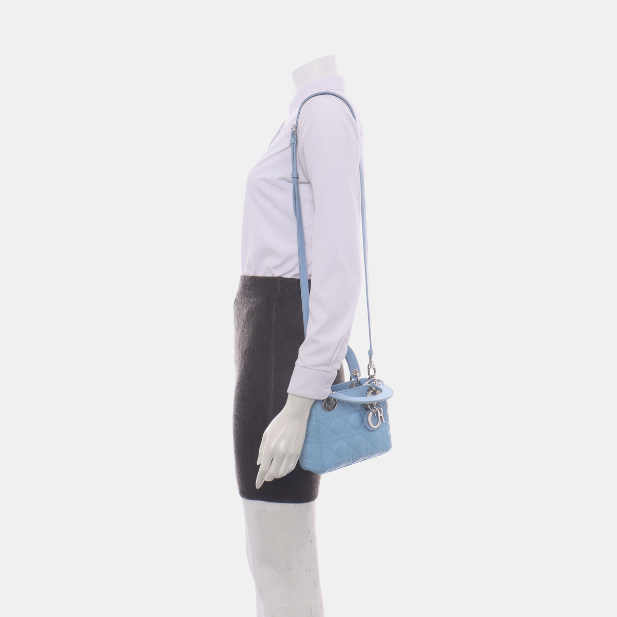 Lady Dior Mini Blue Cannage Lambskin Silver Hardware Crossbody Handbag Rovelle Bags