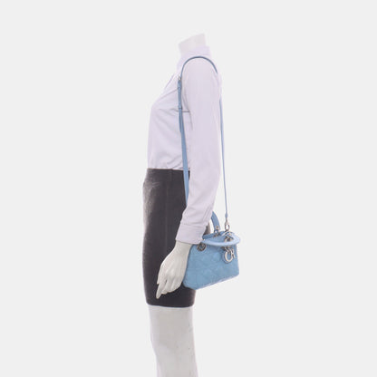 Lady Dior Mini Blue Cannage Lambskin Silver Hardware Crossbody Handbag Rovelle Bags