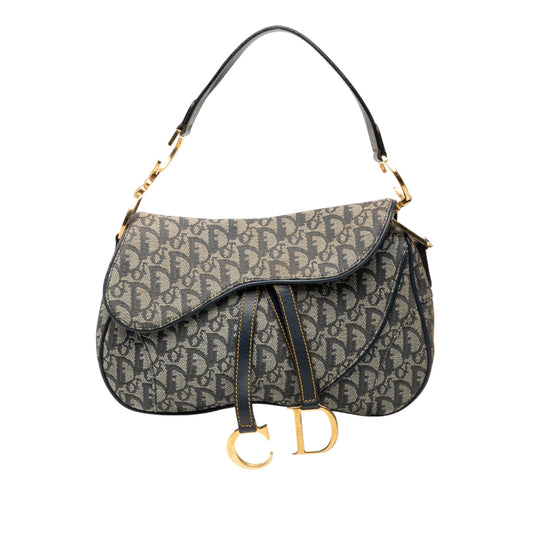 Blue Dior Diorissimo Canvas Double Saddle Bag Rovelle Bags