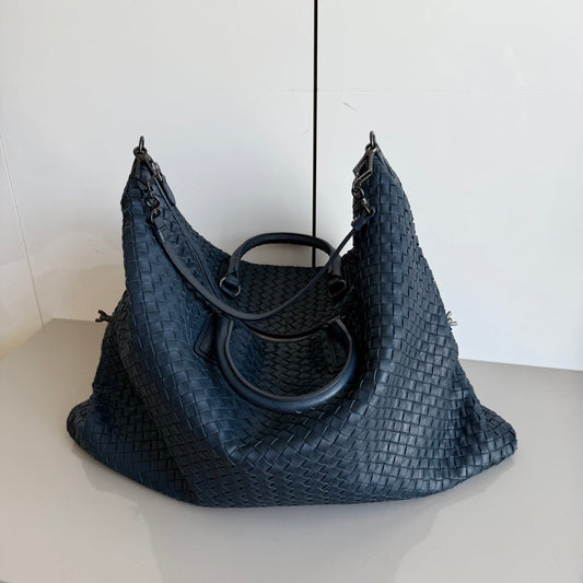 Bottega Veneta Maxi Convertible Tote Bag Navy Leather 50cm
