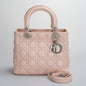 Christian Dior Pink Medium Lady Dior Bag In Cannage Lambskin Leather With Silver Hardware Rovelle Bags