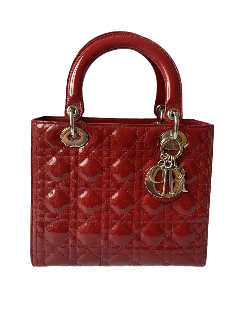 Lady Dior Medium Bag Red Patent Leather Rovelle Bags