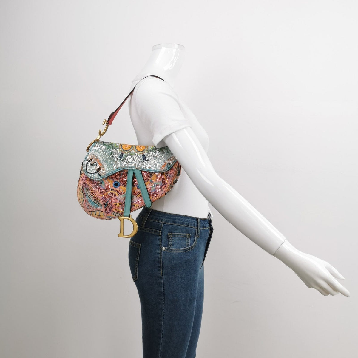Christian Dior Saddle Medium Multicolor Beads and Calfskin Leather Shoulder Bag Rovelle Bags