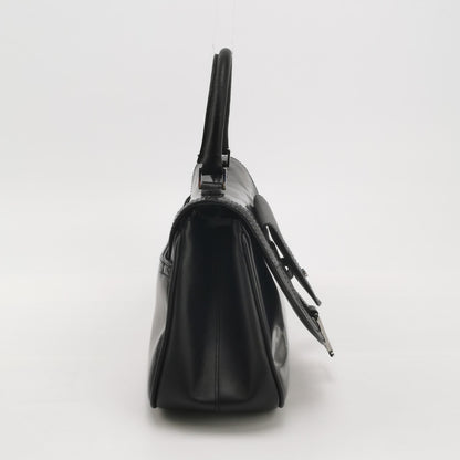 Dior Top Handle Saddle Bag Black Smooth Shiny Calfskin Leather Rovelle Bags