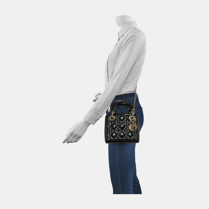 Lady Dior Mini Black Patent Leather Bag with gold hardware Chain Strap Rovelle Bags