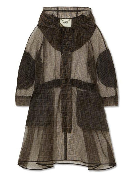 Fendi Oversized Printed Organza Monogram Zucca Brown Parka w/ Hood IT48 Rovelle Bags