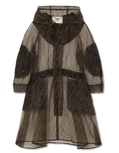 Fendi Oversized Printed Organza Monogram Zucca Brown Parka w/ Hood IT48 Rovelle Bags