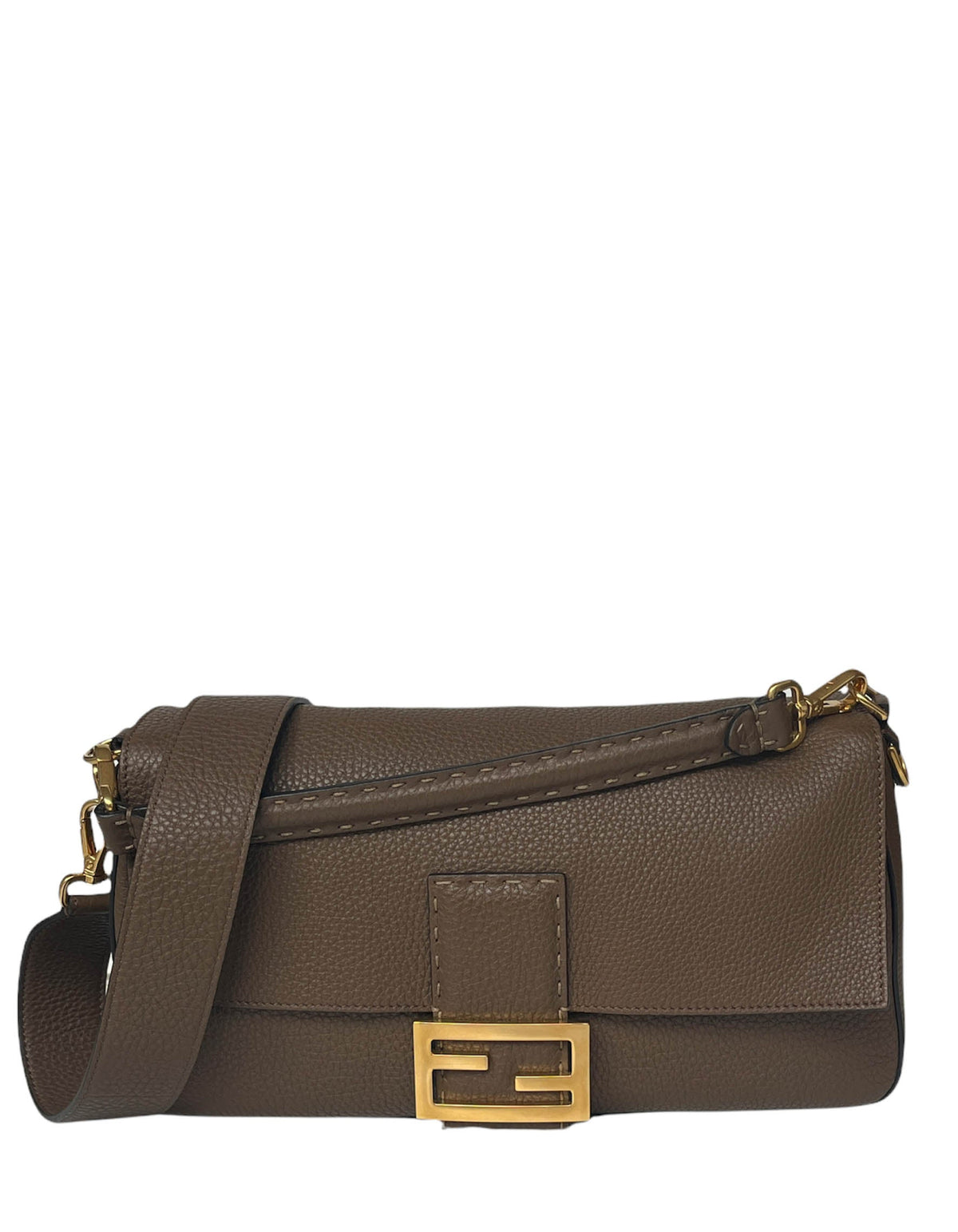 Fendi Brown Selleria Leather Large Baguette NM Bag w/ Two Straps Rovelle Bags