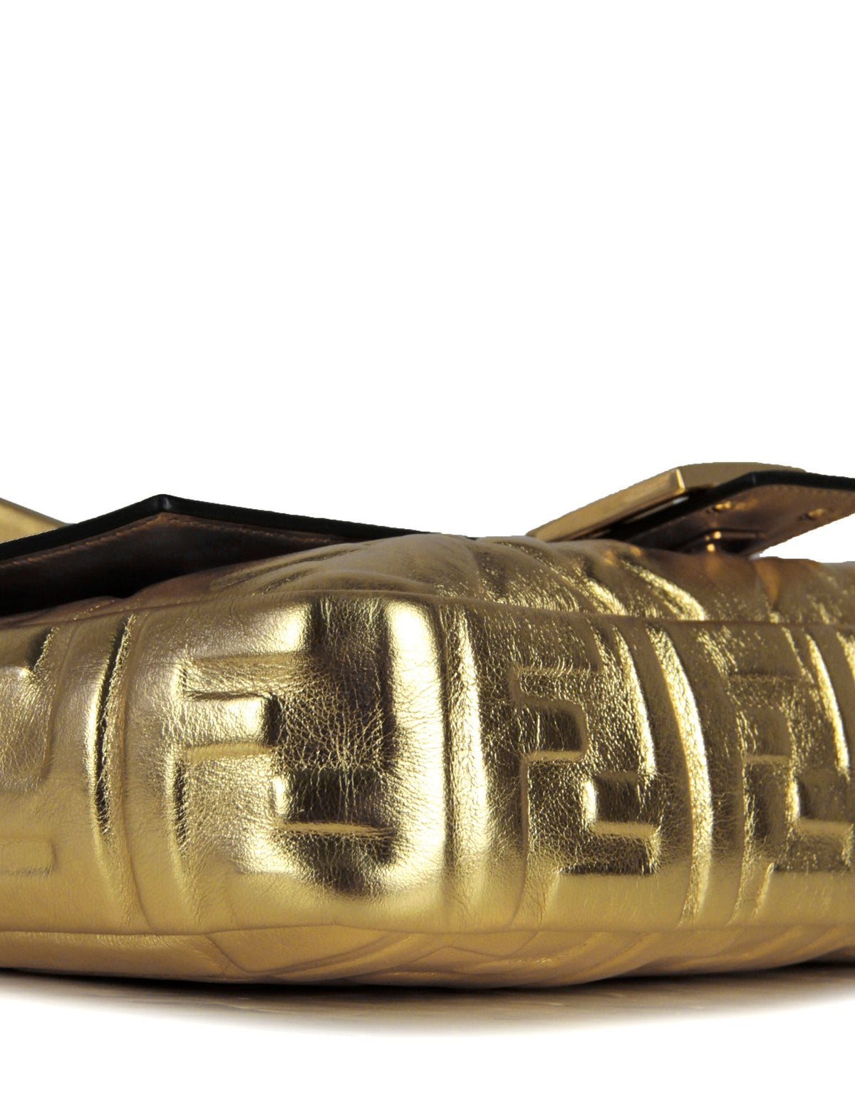 Fendi Gold Leather Embossed Logo Baguette NM Bag w/ Two Straps Rovelle Bags