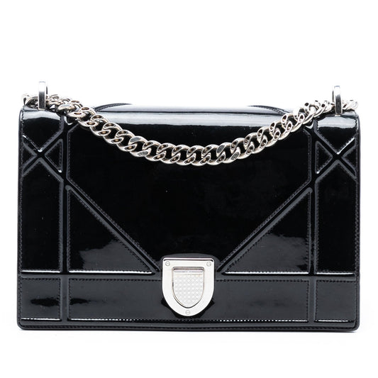 Black Dior Medium Patent Diorama Flap Crossbody Bag Rovelle Bags