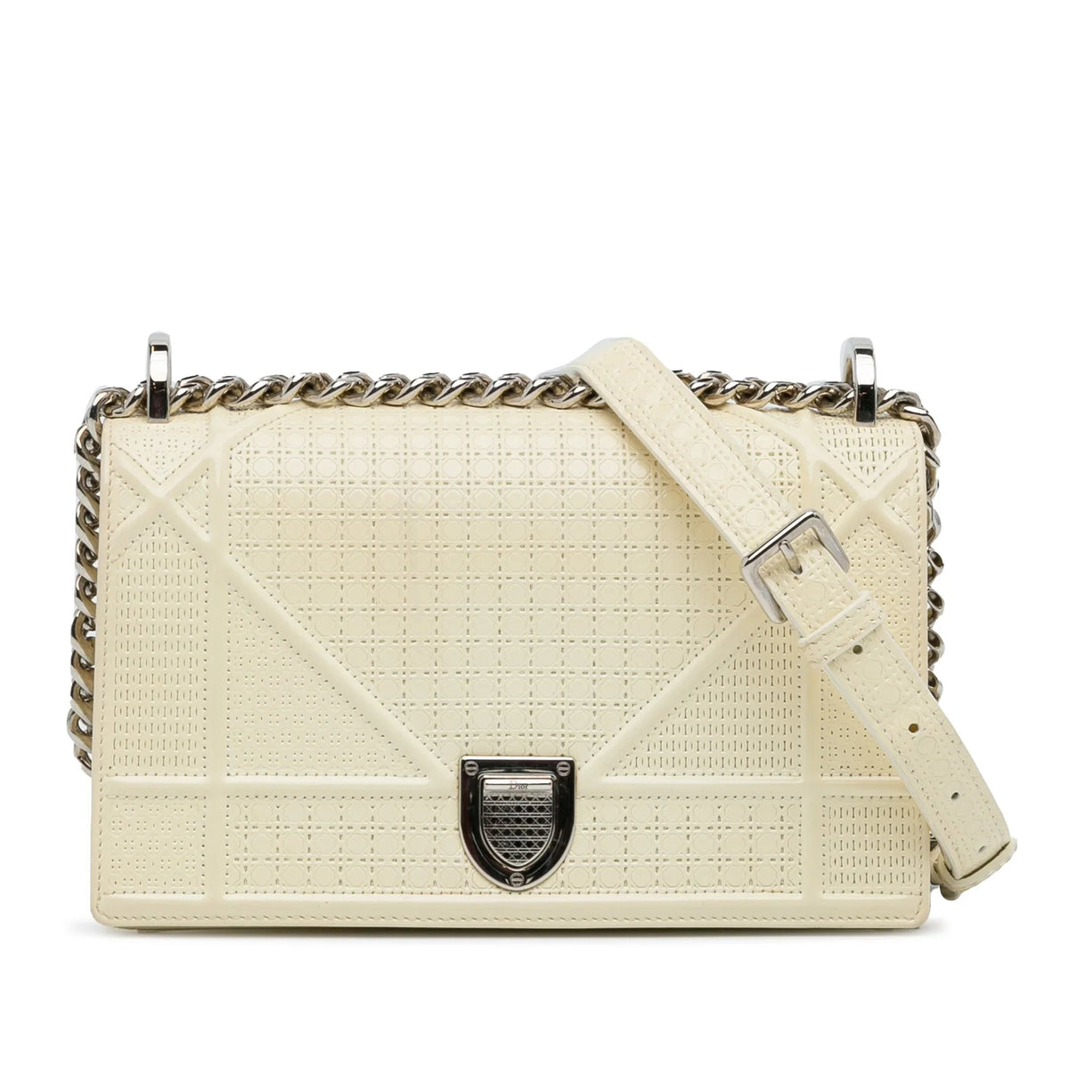 White Dior Medium Patent Diorama Crossbody Bag Rovelle Bags