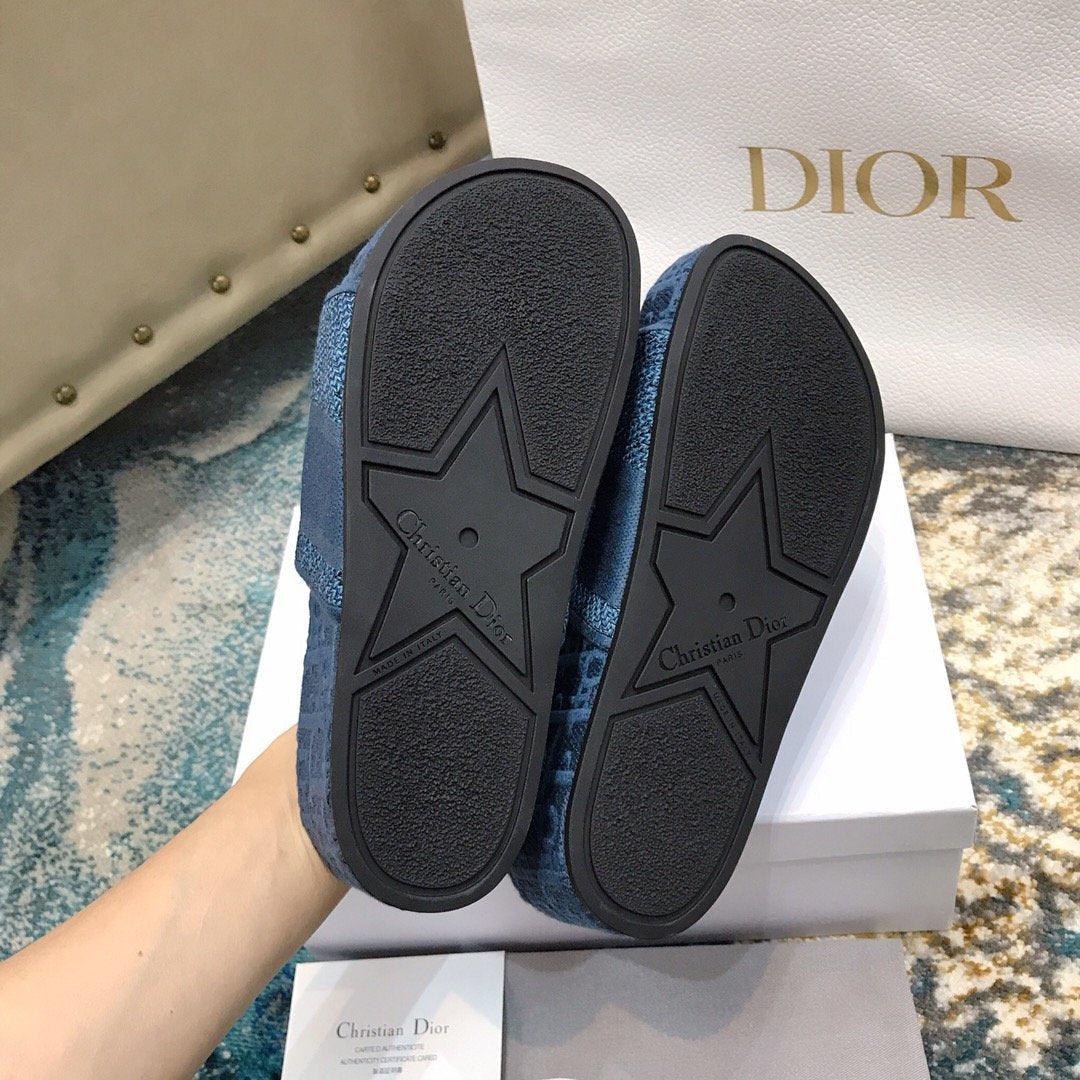 DIOR Dway Embroidered Denim Wedge Sandals