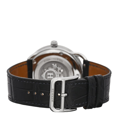 Stainless Steel Alligator Diamond Bezel Mother of Pearl 38mm Arceau Quartz Watch Noir