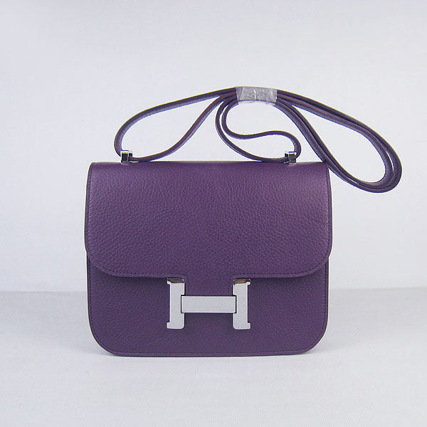 Luxury Hermes Constance Cowskin Leather Bag Purple Silver