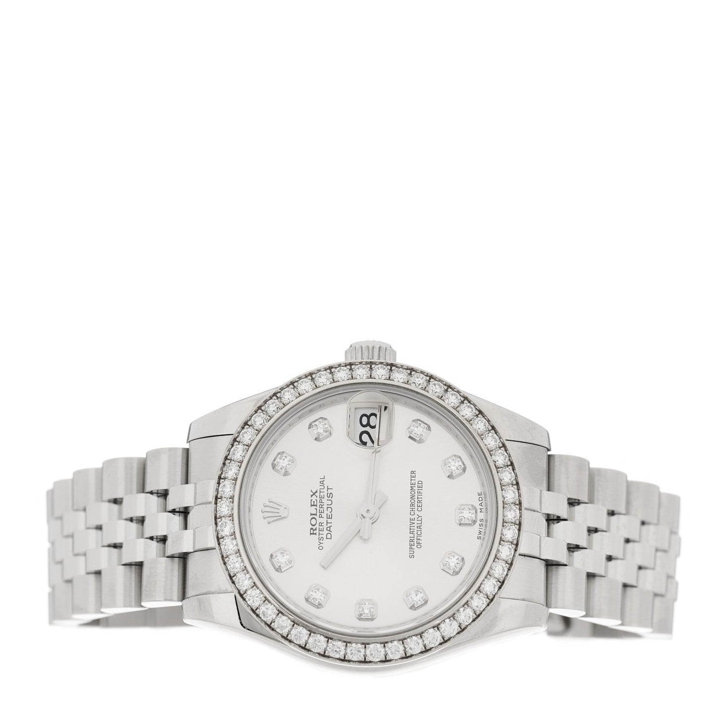 Stainless Steel 18K White Gold Diamond Bezel 31mm Oyster Perpetual Datejust Watch Silver 278384RBR