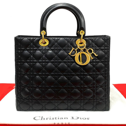 Dior Handbag leather black Cannage stitch Lady Dior Women Rovelle Bags