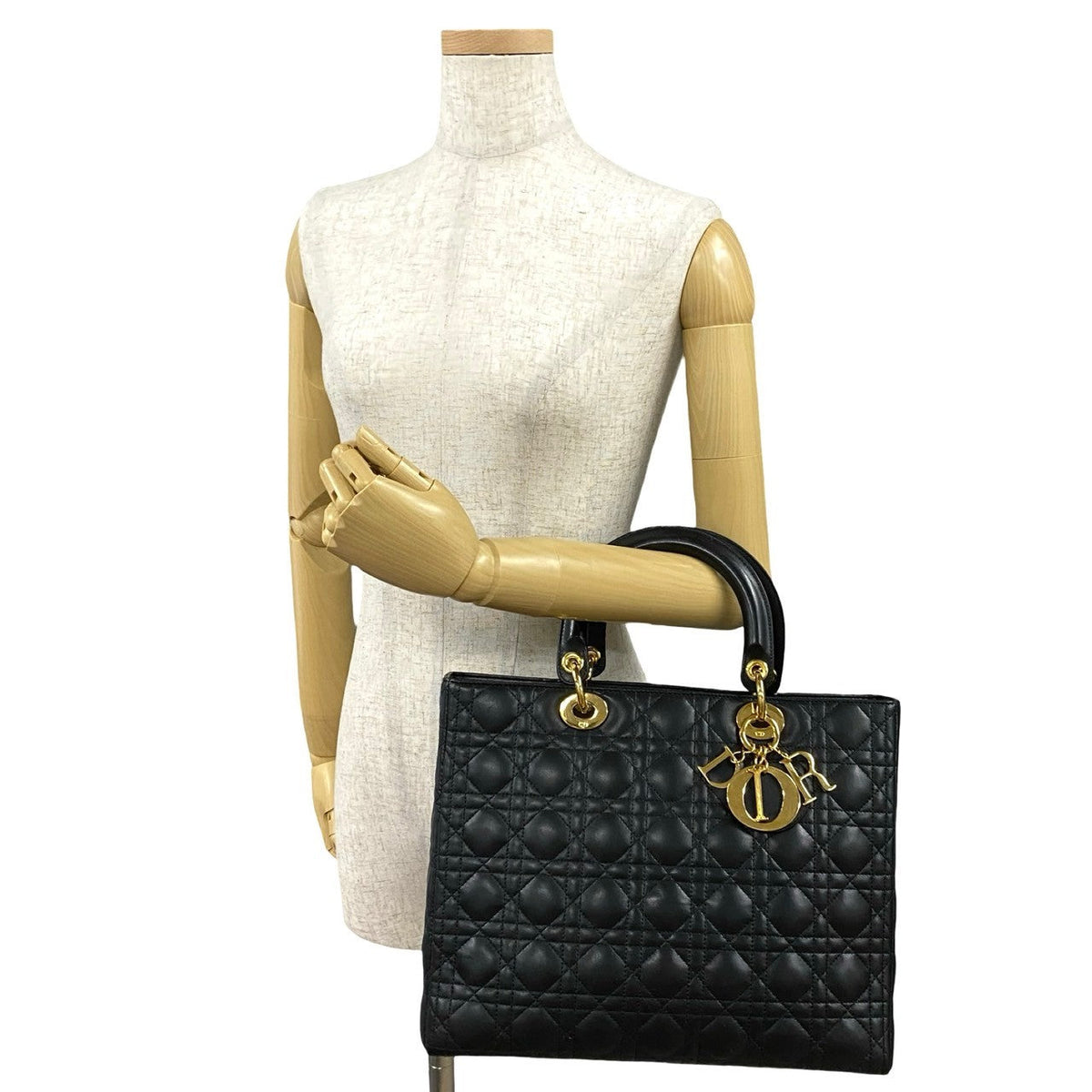 Dior Handbag leather black Cannage stitch Lady Dior Women Rovelle Bags