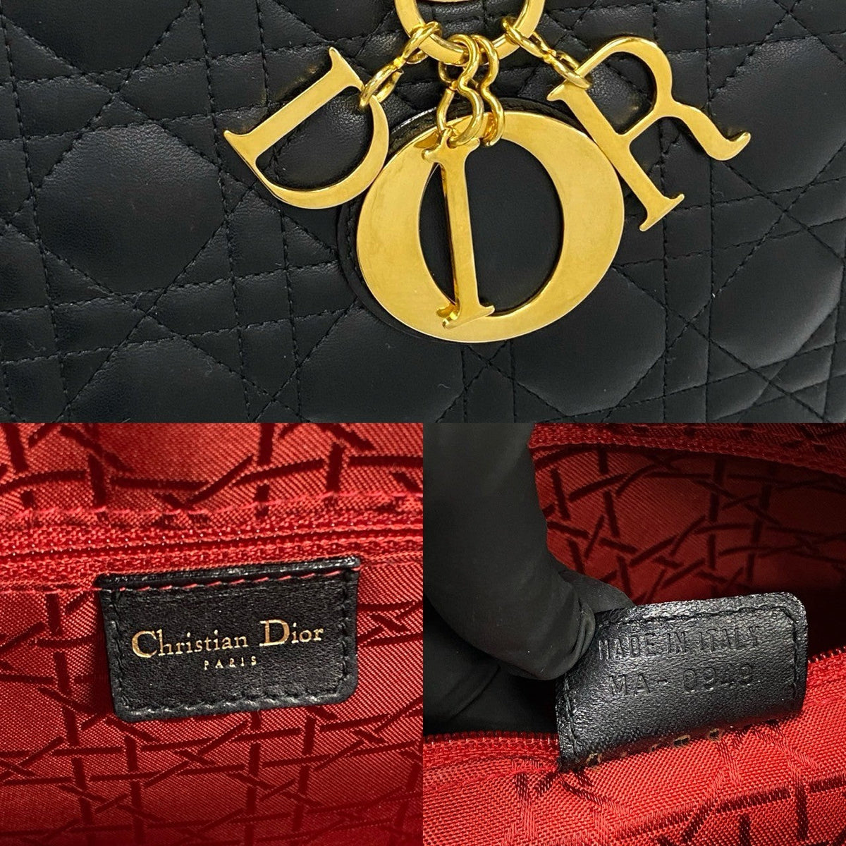 Dior Handbag leather black Cannage stitch Lady Dior Women Rovelle Bags