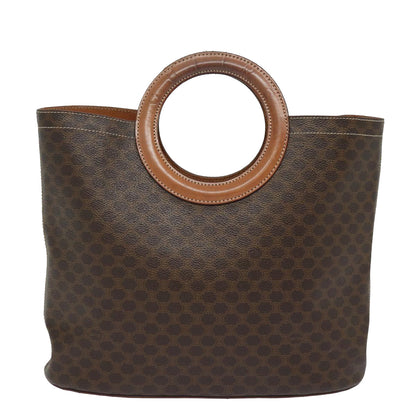Luxury CELINE Macadam Canvas Hand Bag PVC Leather Brown 80613