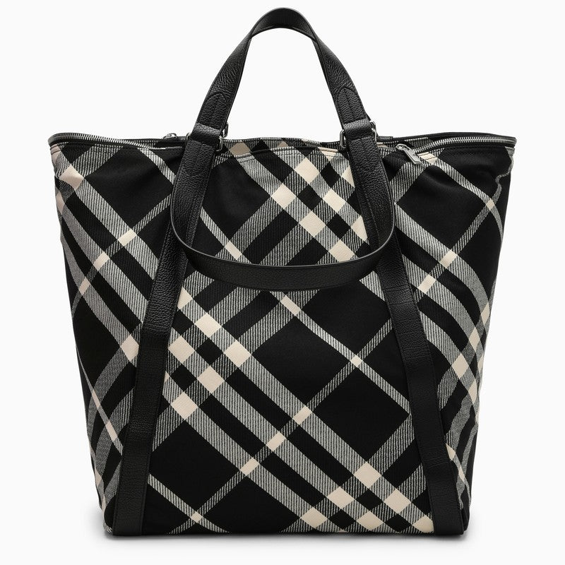 Burberry With Pattern Check Black Tote Bag