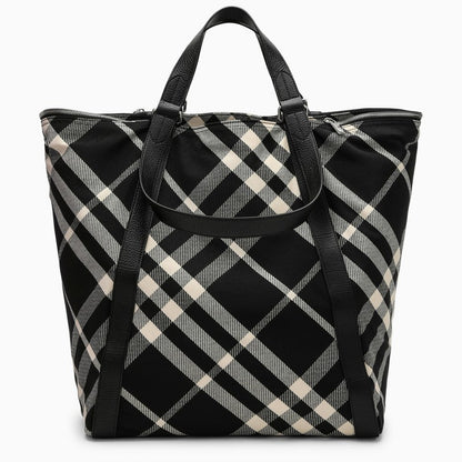 Burberry With Pattern Check Black Tote Bag