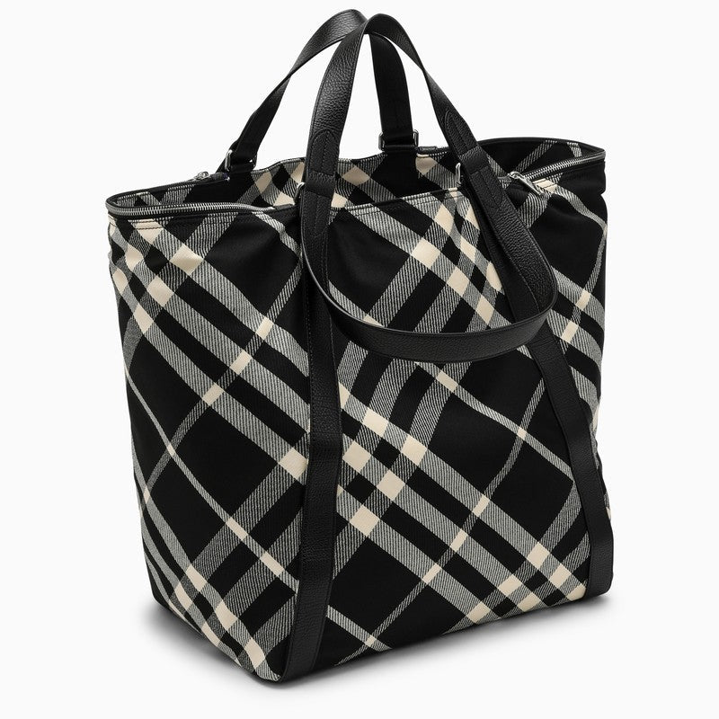 Burberry With Pattern Check Black Tote Bag