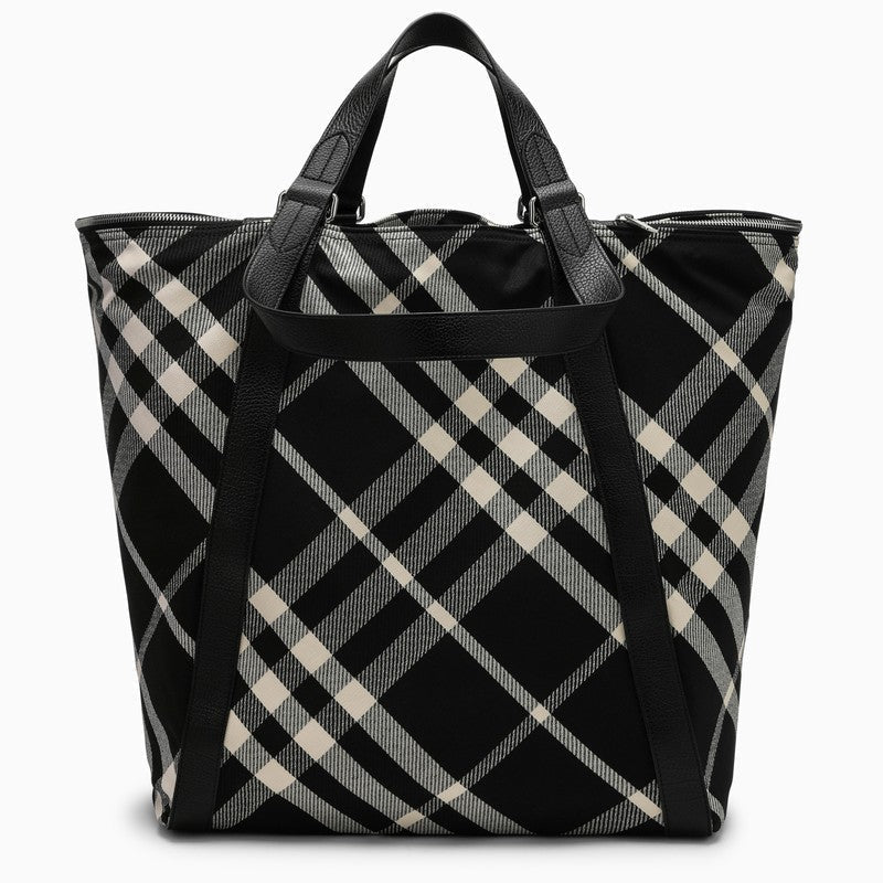 Burberry With Pattern Check Black Tote Bag