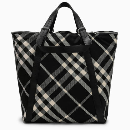 Burberry With Pattern Check Black Tote Bag