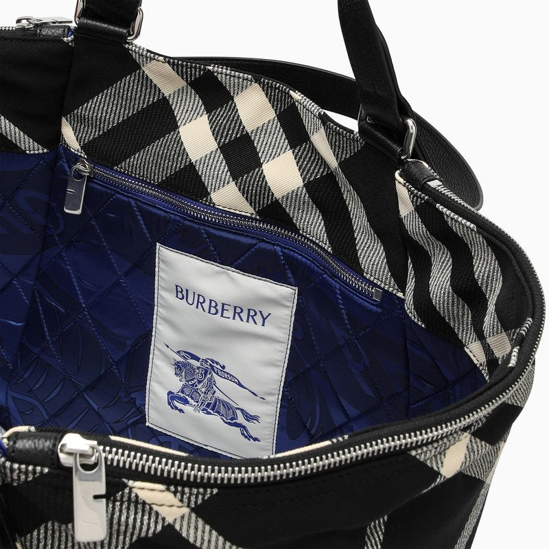 Burberry With Pattern Check Black Tote Bag