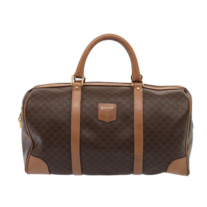 Luxury CELINE Macadam Canvas Boston Bag PVC Leather Brown 80881