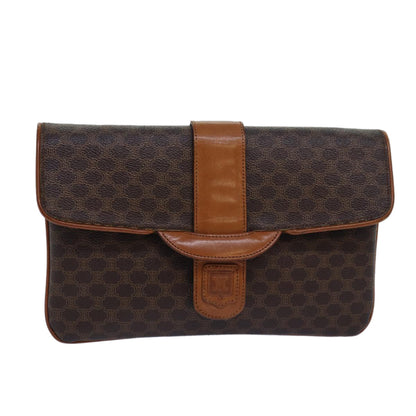 Luxury CELINE Macadam Canvas Clutch Bag PVC Leather Brown 80936
