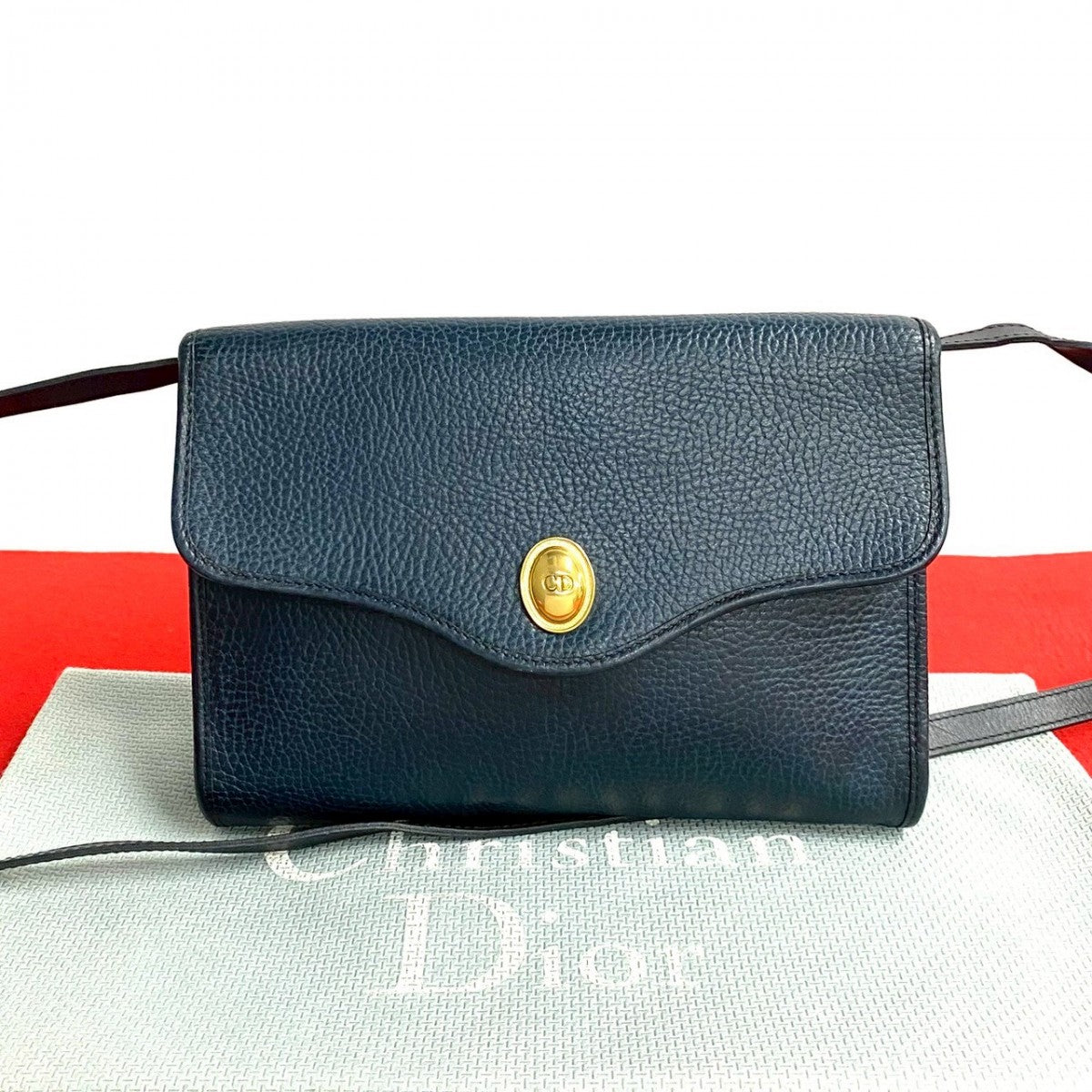 Dior Shoulder Bag leather Navy CD logo Women Rovelle Bags